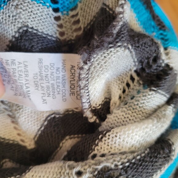Chevron Pattern Cardigan Sweater 1x By Cotton Emporium Acrylic Knit Blue/Gray - Picture 3 of 6